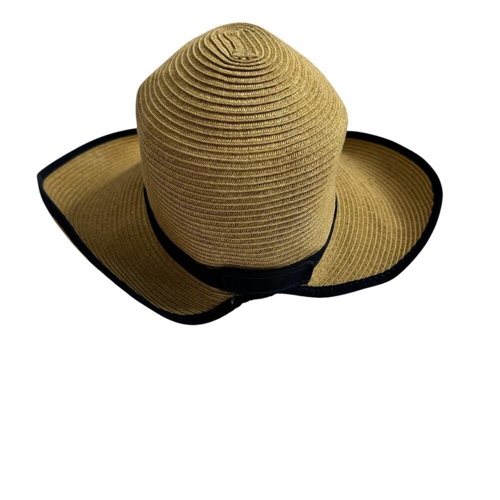 SUN N SAND Backless Paper Straw Ribbon Hat One Size Womens Tan Blue Ponytail - Picture 3 of 9